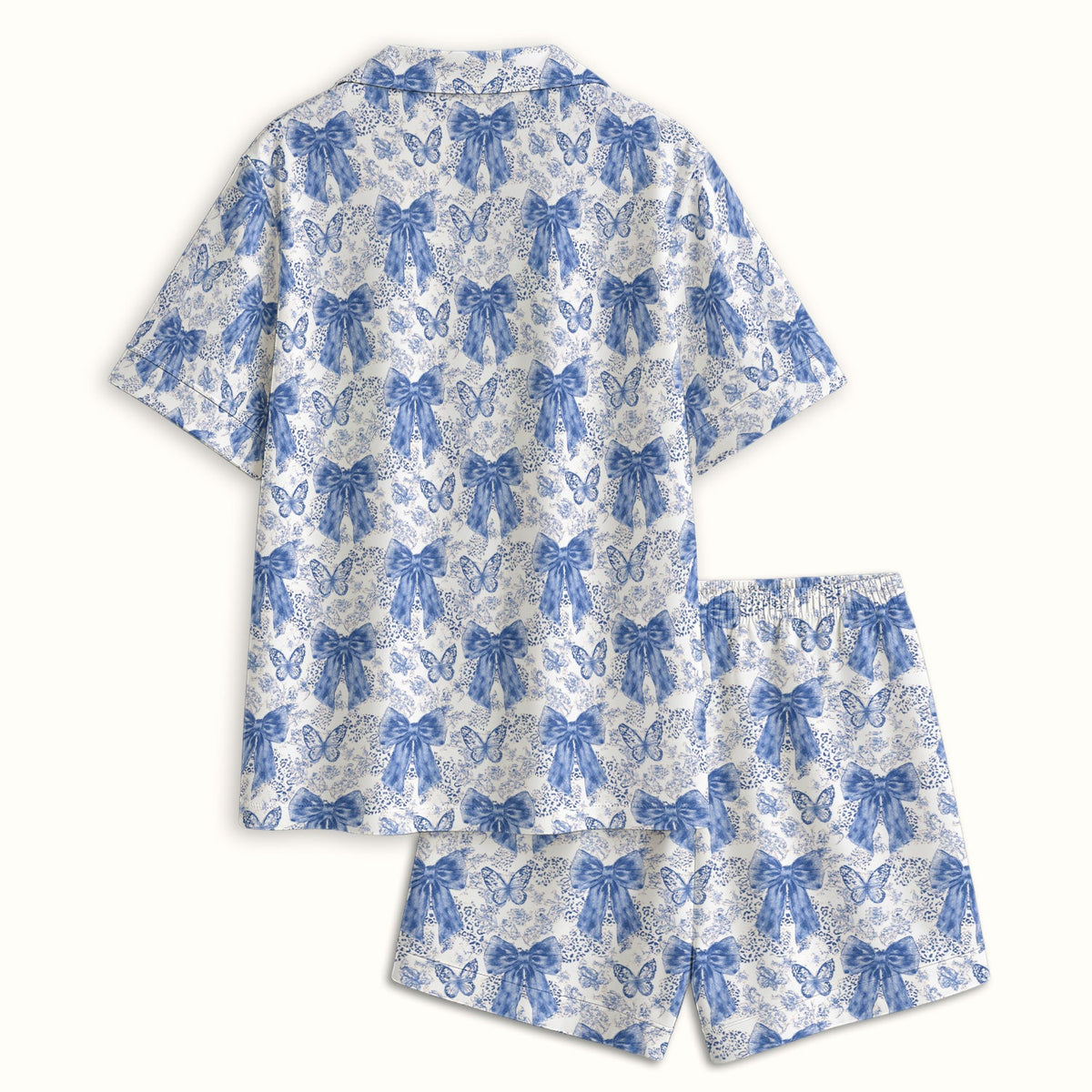 Blue Bow Butterfly Vintage Floral Pajama Set