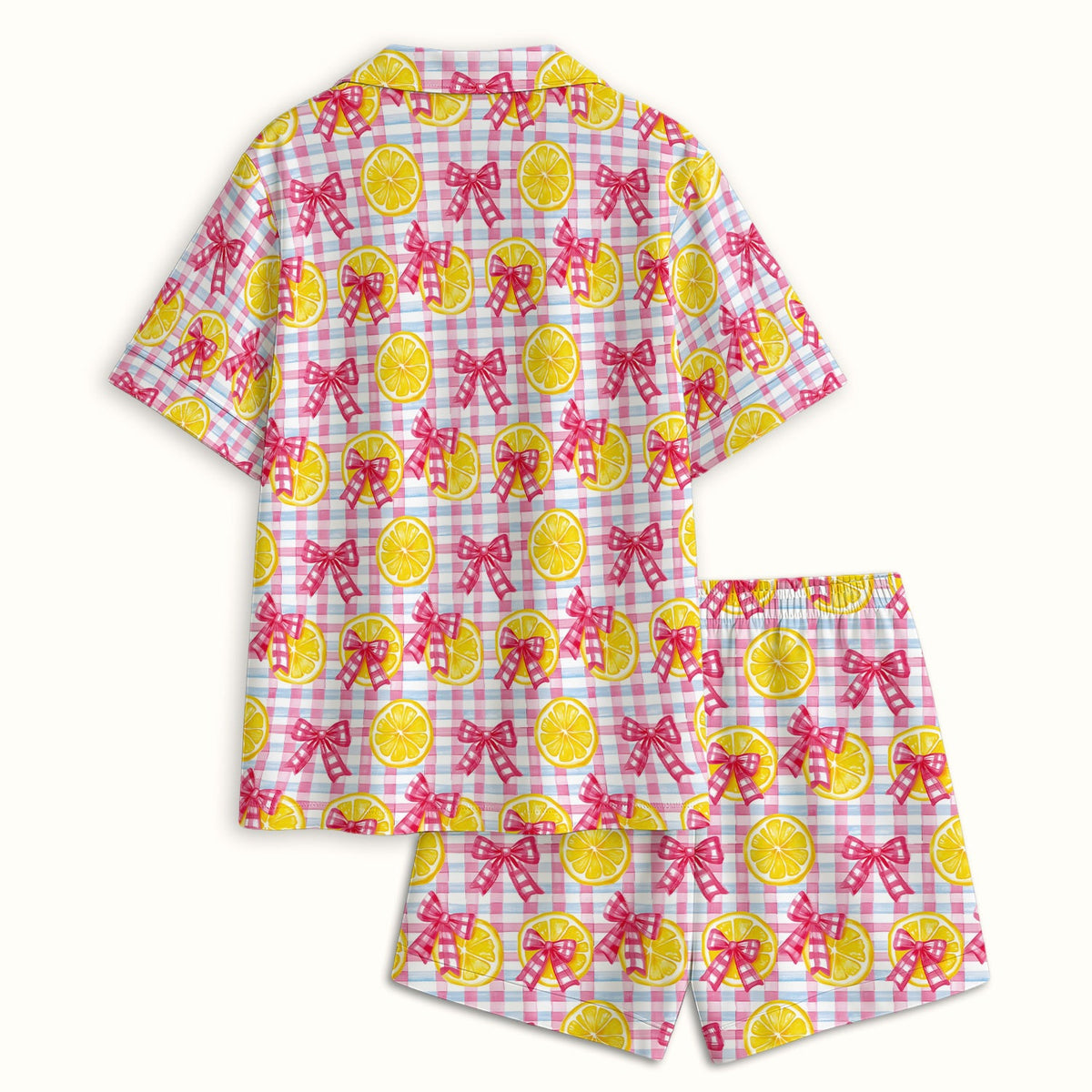Lemon Slice Pink Bow Gingham Pajama Set