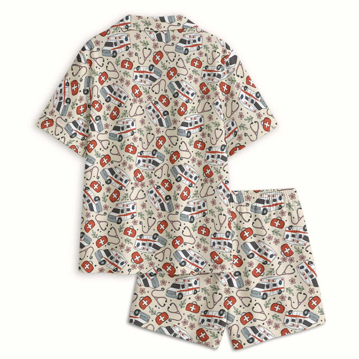 Ambulance Stethoscope First Aid Floral Pajama Set