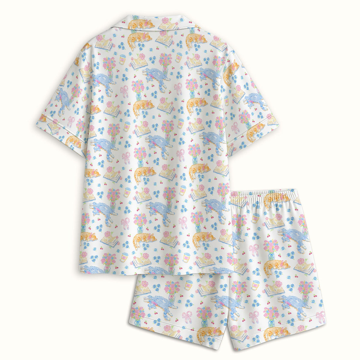 Cats Reading Floral Books Nurse Pajama Set
