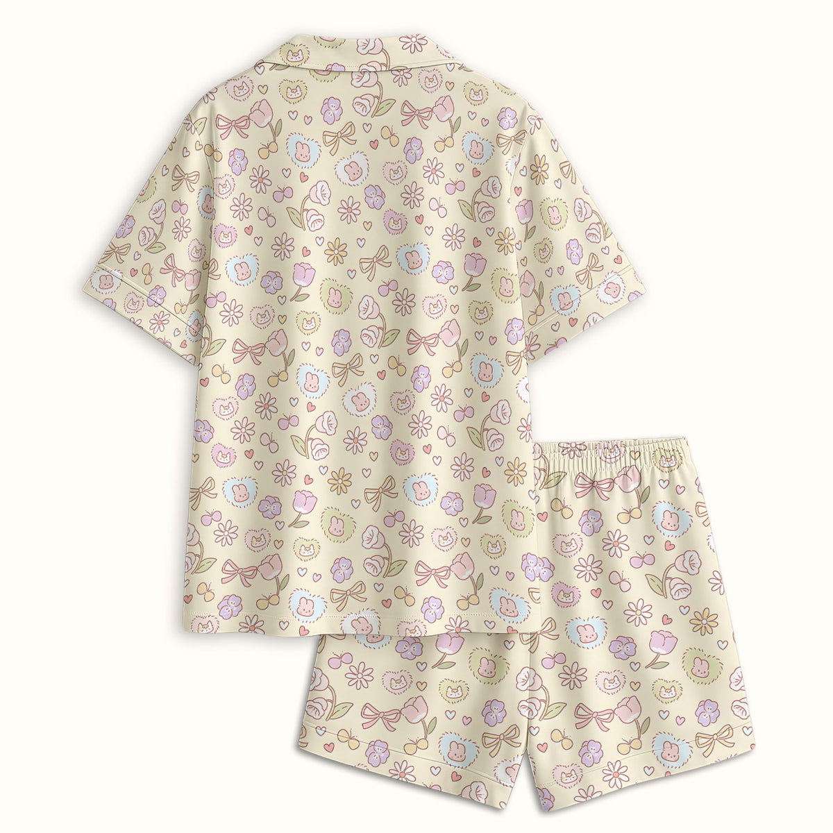Pastel Bunny Flower Heart Nurse Pajama Set