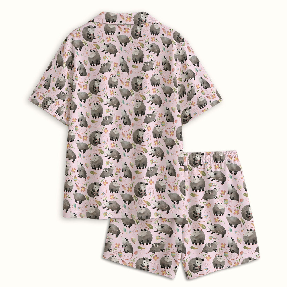 Opossum Playing Flower Garden Pajama Set