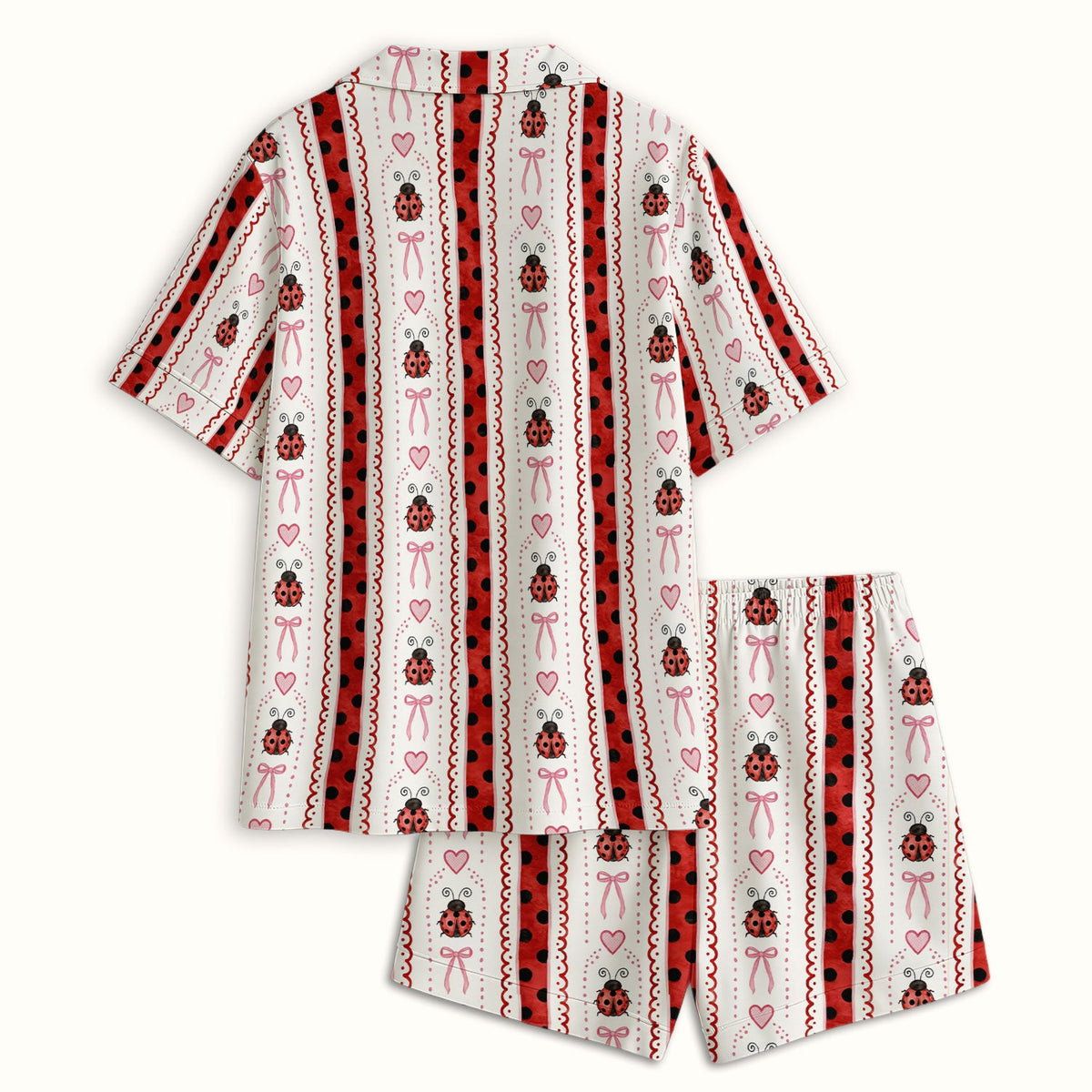 Ladybug Heart Bow Stripe Pajama Set