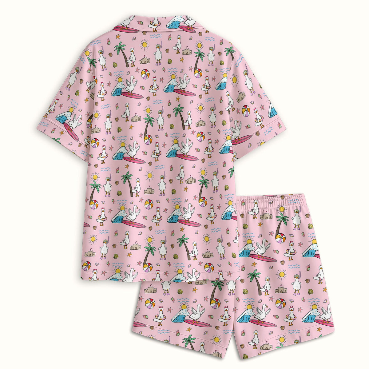 Seagull Surfboard Beach Palm Tree Pajama Set