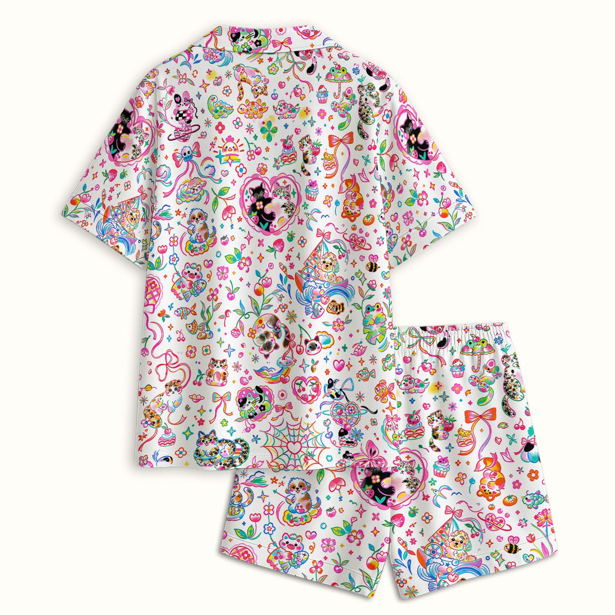 Colorful Kawaii Cat Heart Doodle Pajama Set