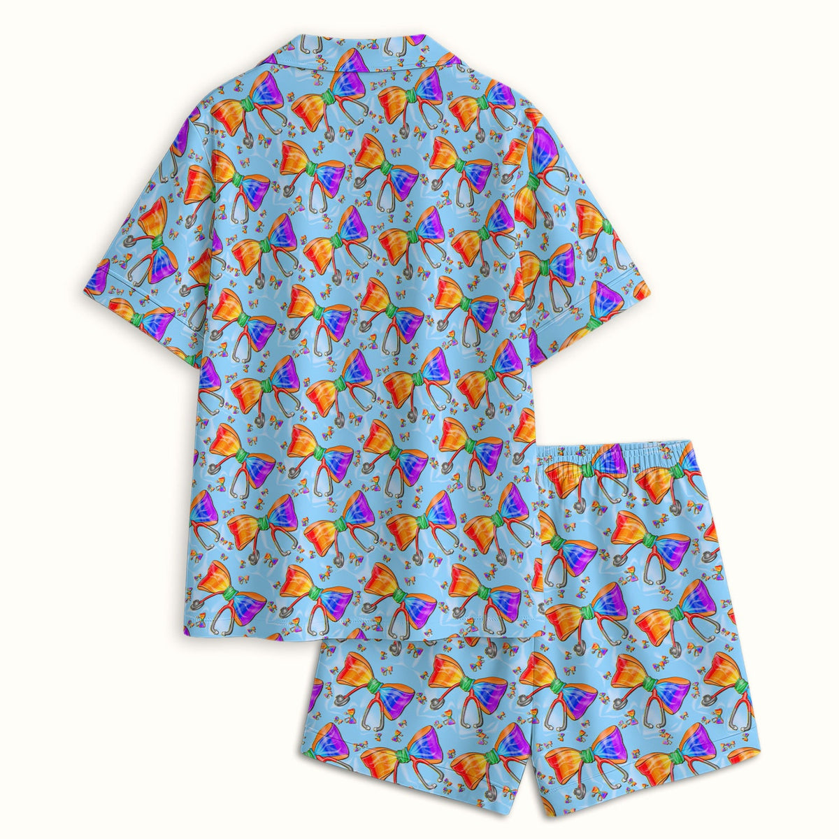 Colorful Rainbow Bow Stethoscope Pajama Set
