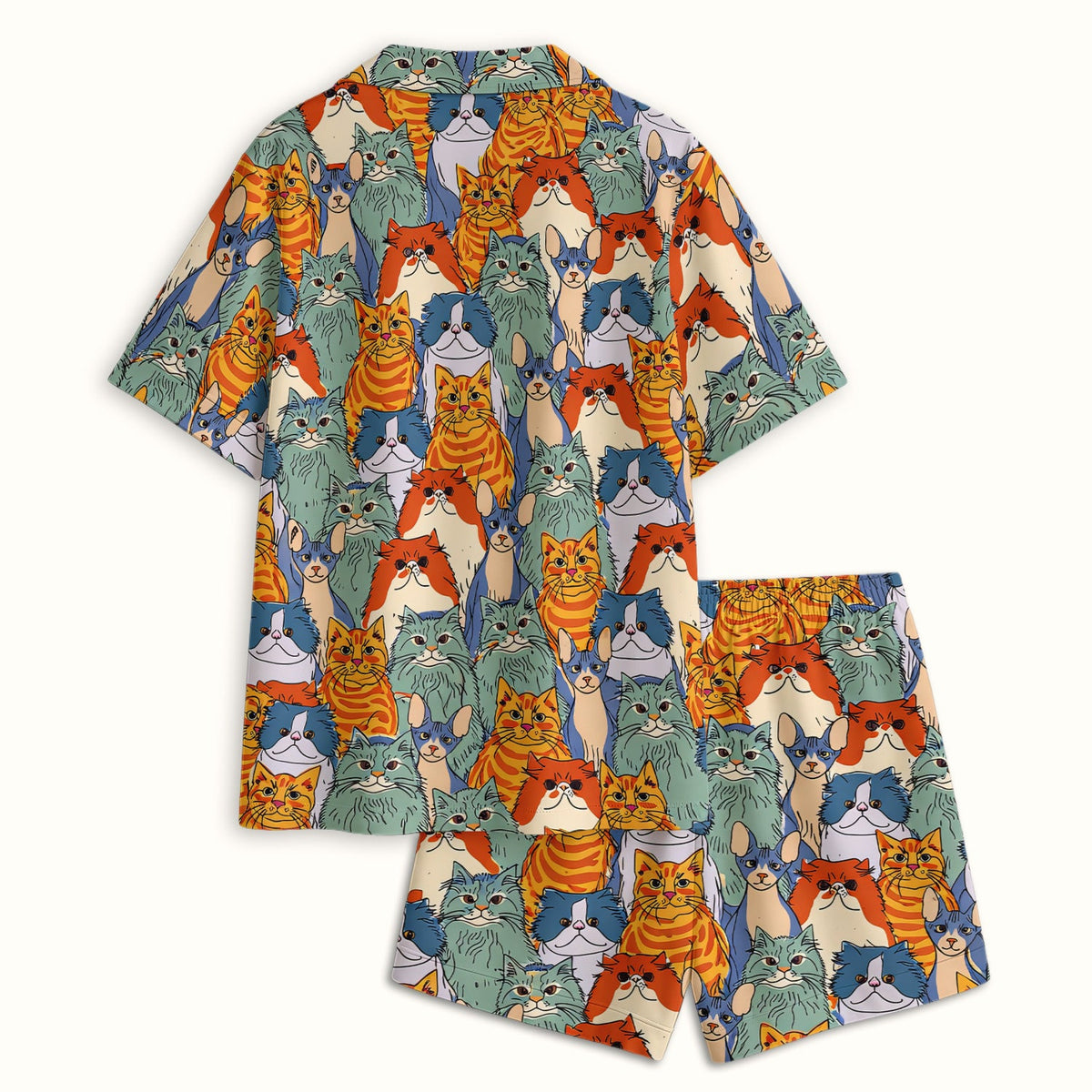 Multicolor Cat Faces Pajama Set