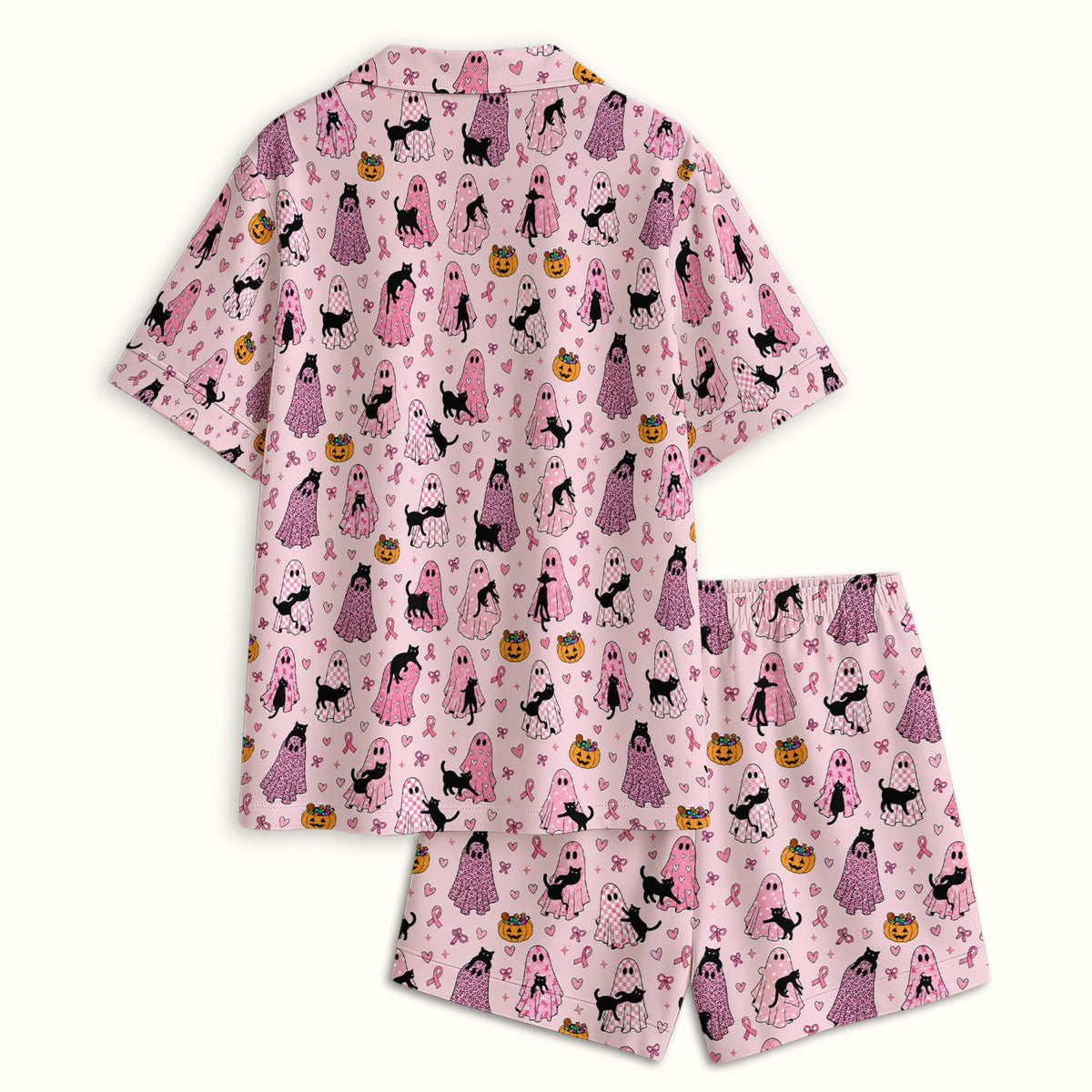 Breast Cancer Awareness Ghost Cat Nurse Pajama Set
