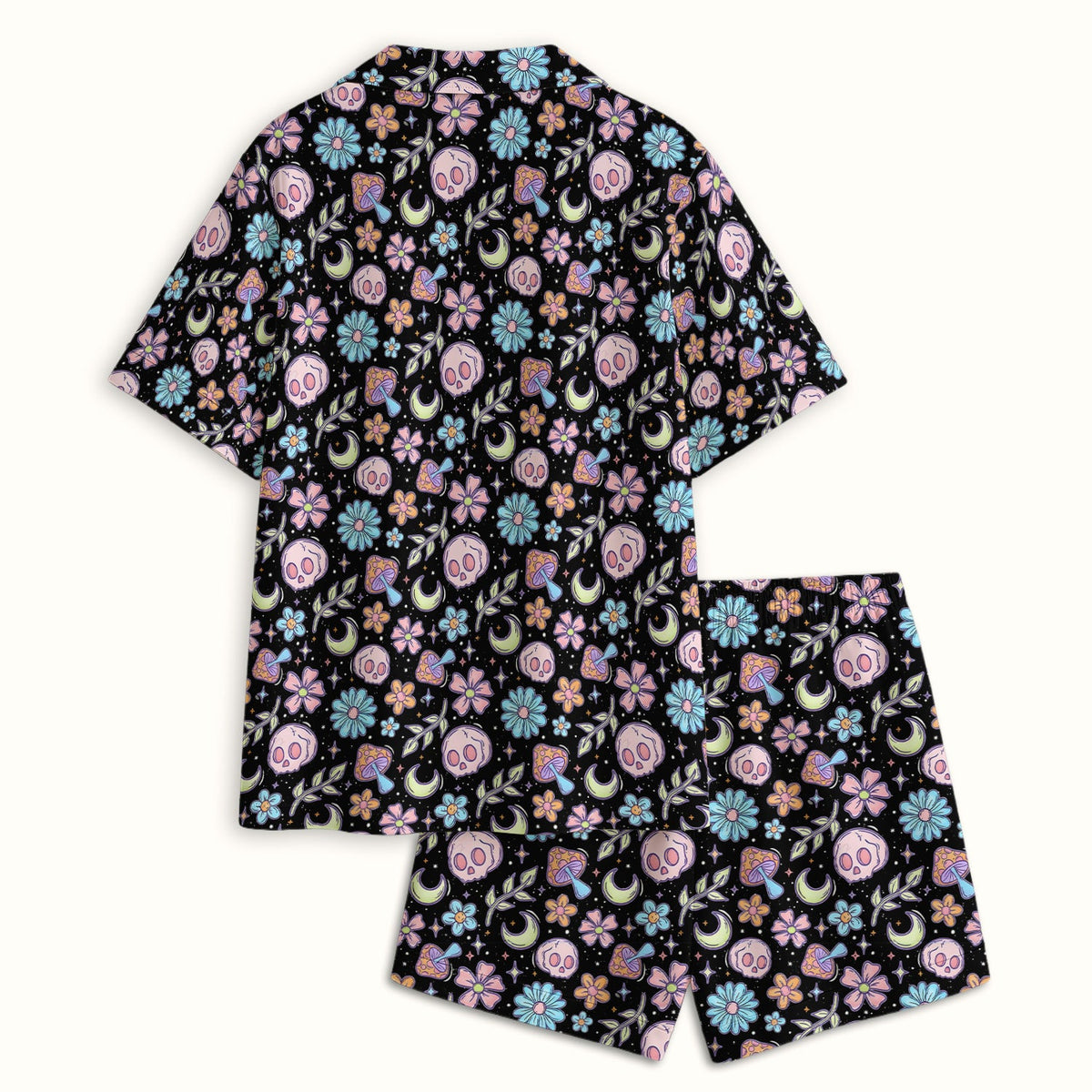 Neon Skull Mushroom Floral Nurse Pajama Set