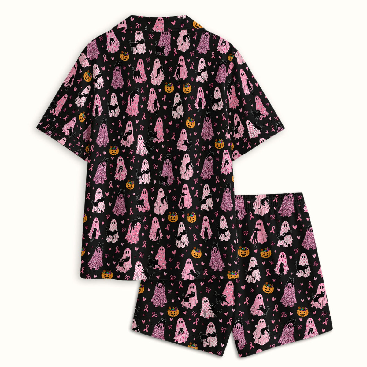 Breast Cancer Awareness Ghost Cat Nurse Pajama Set