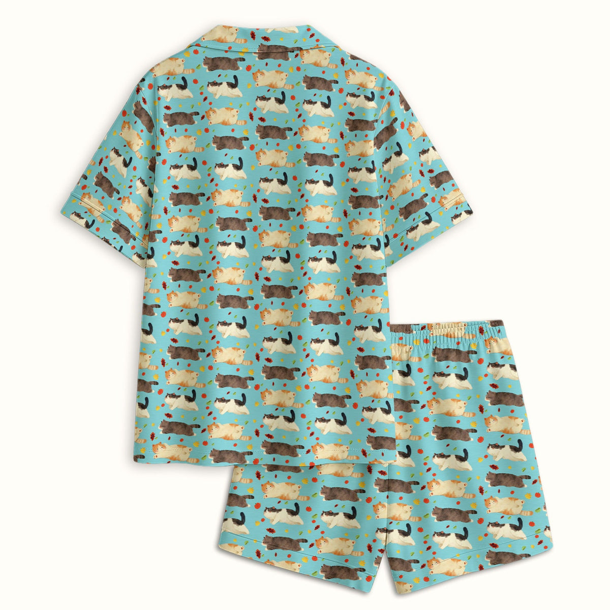 Personalized Chubby Cat Autumn Leaves Pajama Set