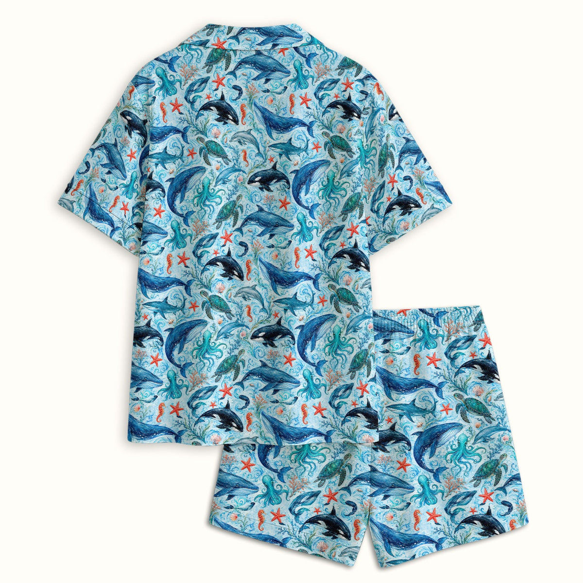 Watercolor Ocean Wildlife Scene Pajama Set