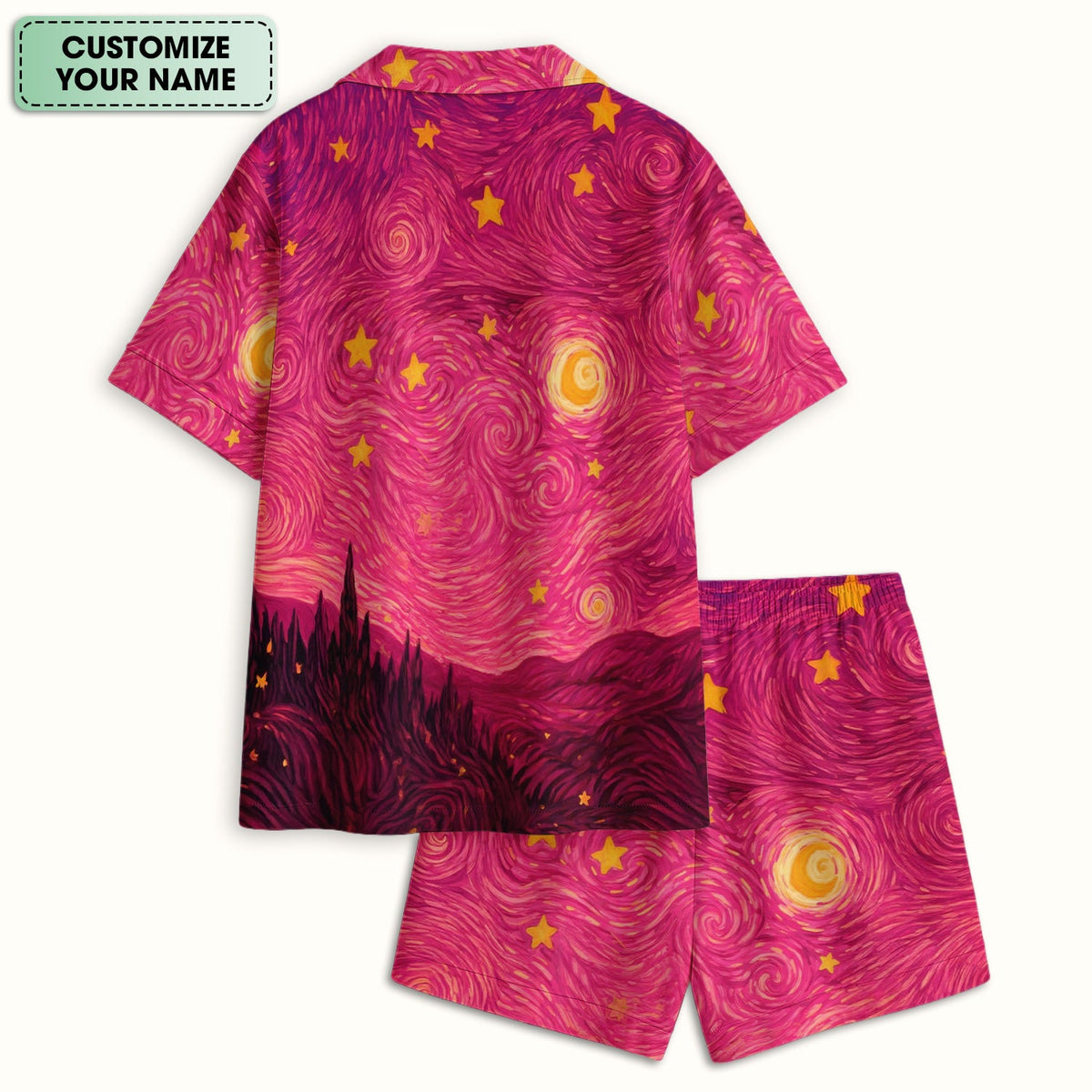 Personalized Black Cat Galaxy Star Swirl Pajama Set