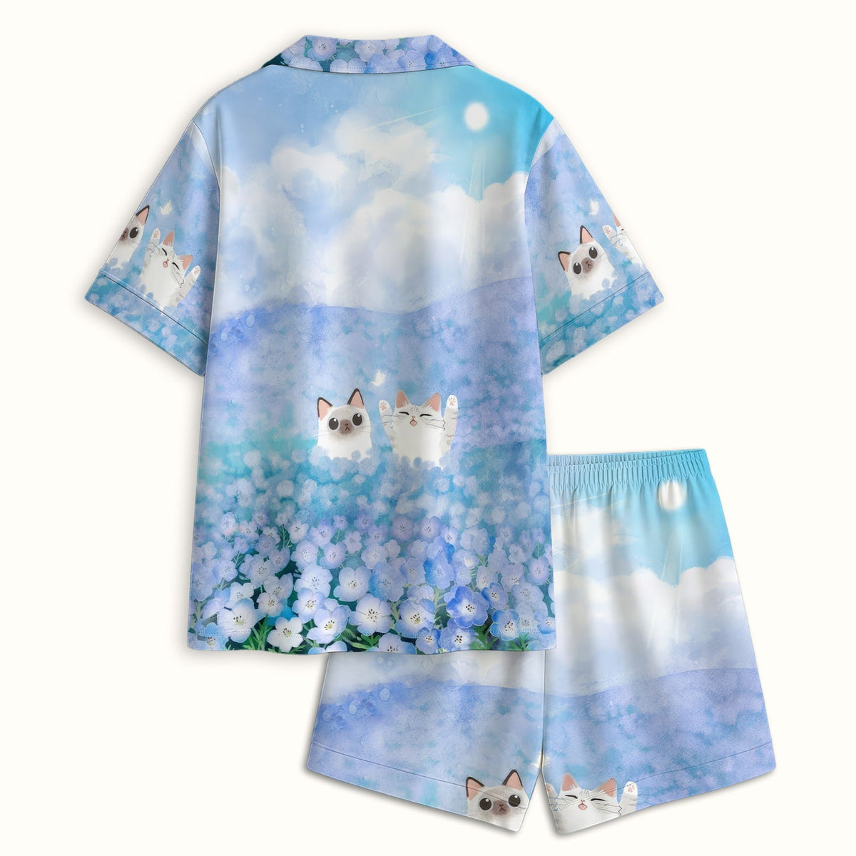 Dreamy Cat Cloud Hydrangea Nurse Pajama Set