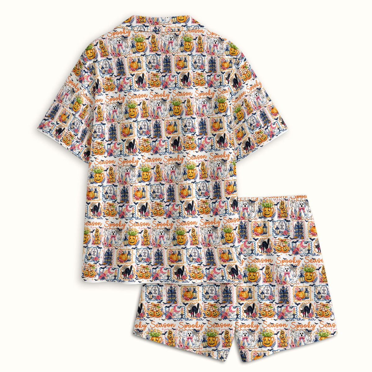 Spooky Pumpkin Ghost Pattern Pajama Set