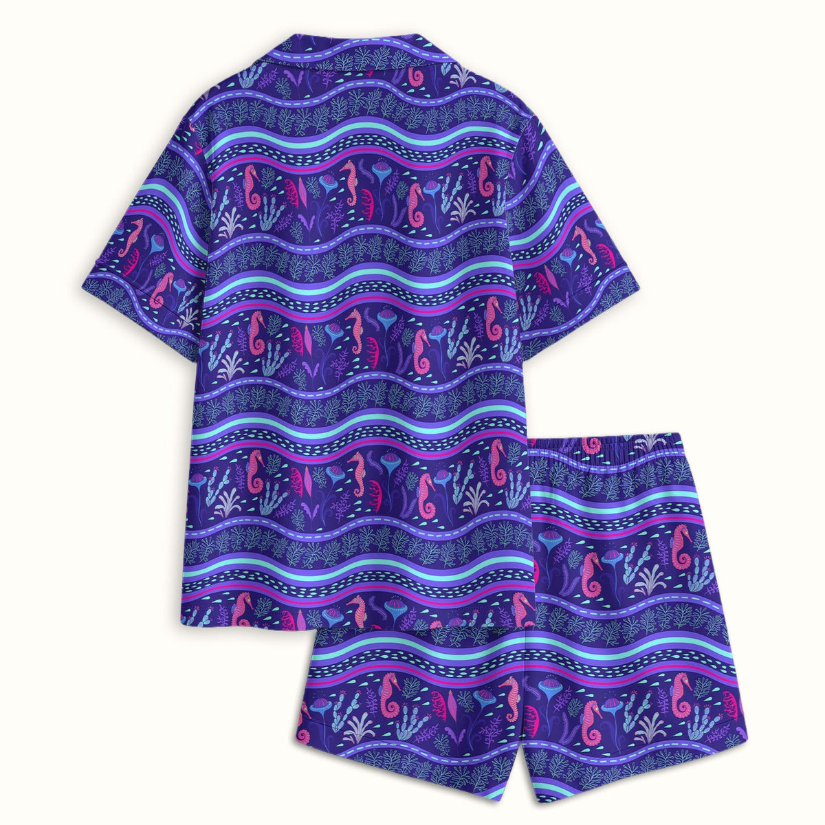 Purple Seahorse Ocean Pattern Pajama Set