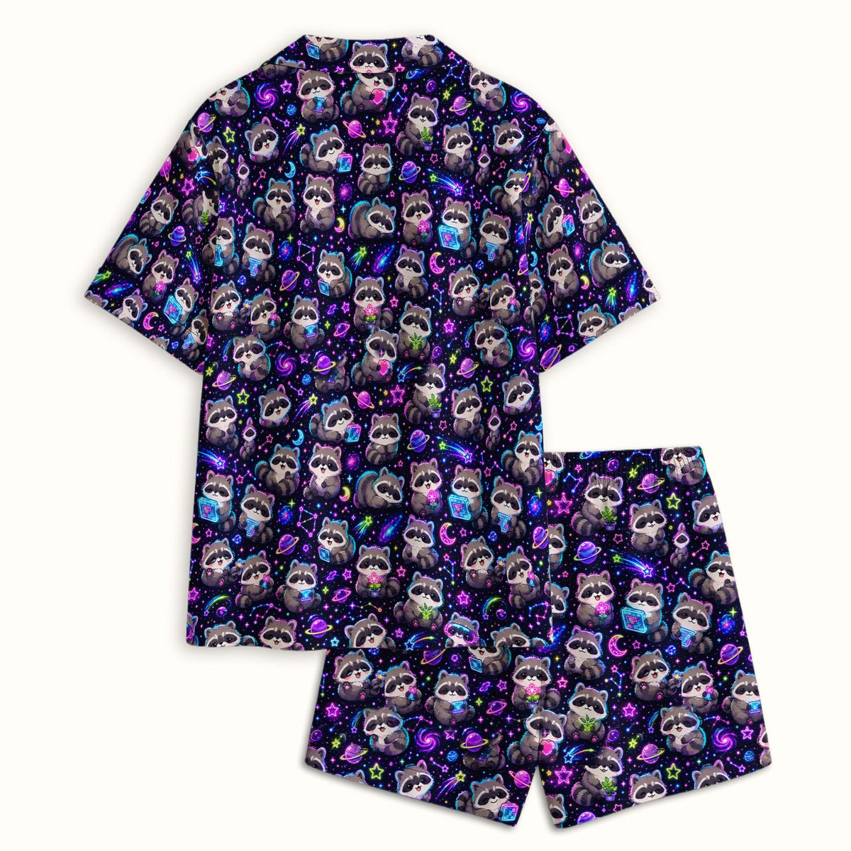 Neon Galaxy Raccoon Space Pajama Set
