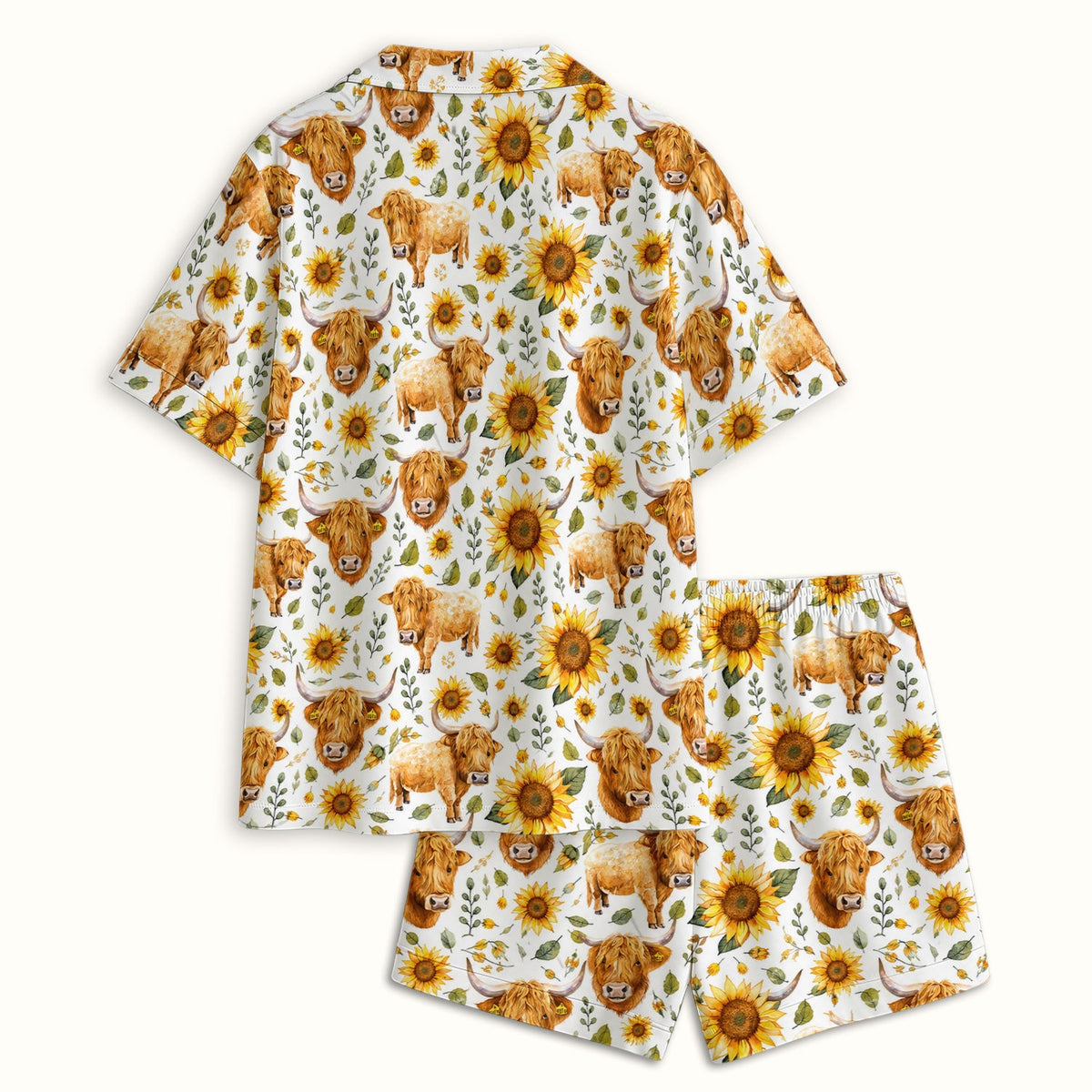 Highland Cow Sunflower Pattern Pajama Set For Nurse