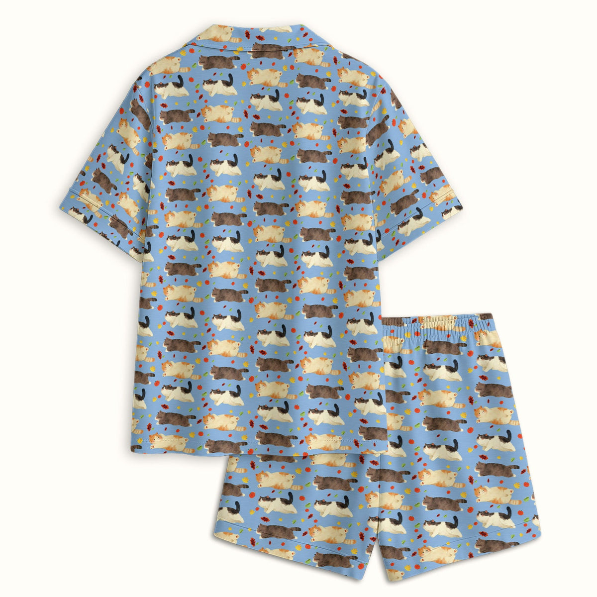 Personalized Chubby Cat Autumn Leaves Pajama Set