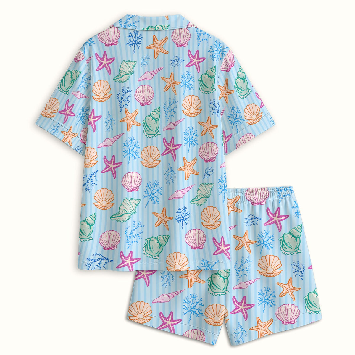 Colorful Seashell Starfish Ocean Stripe Pajama Set