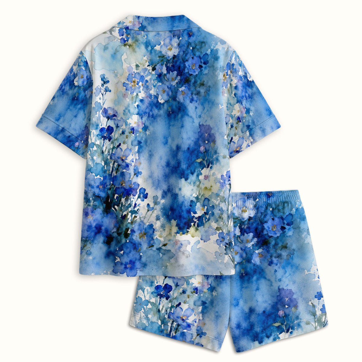 Adorable Blue Floral White Cat Pajama Set