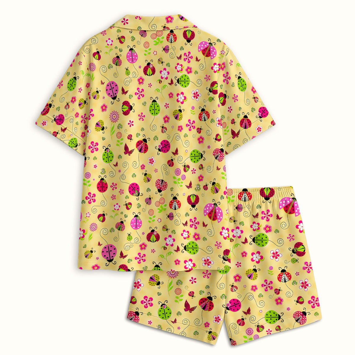 Yellow Ladybug Floral Garden Pajama Set