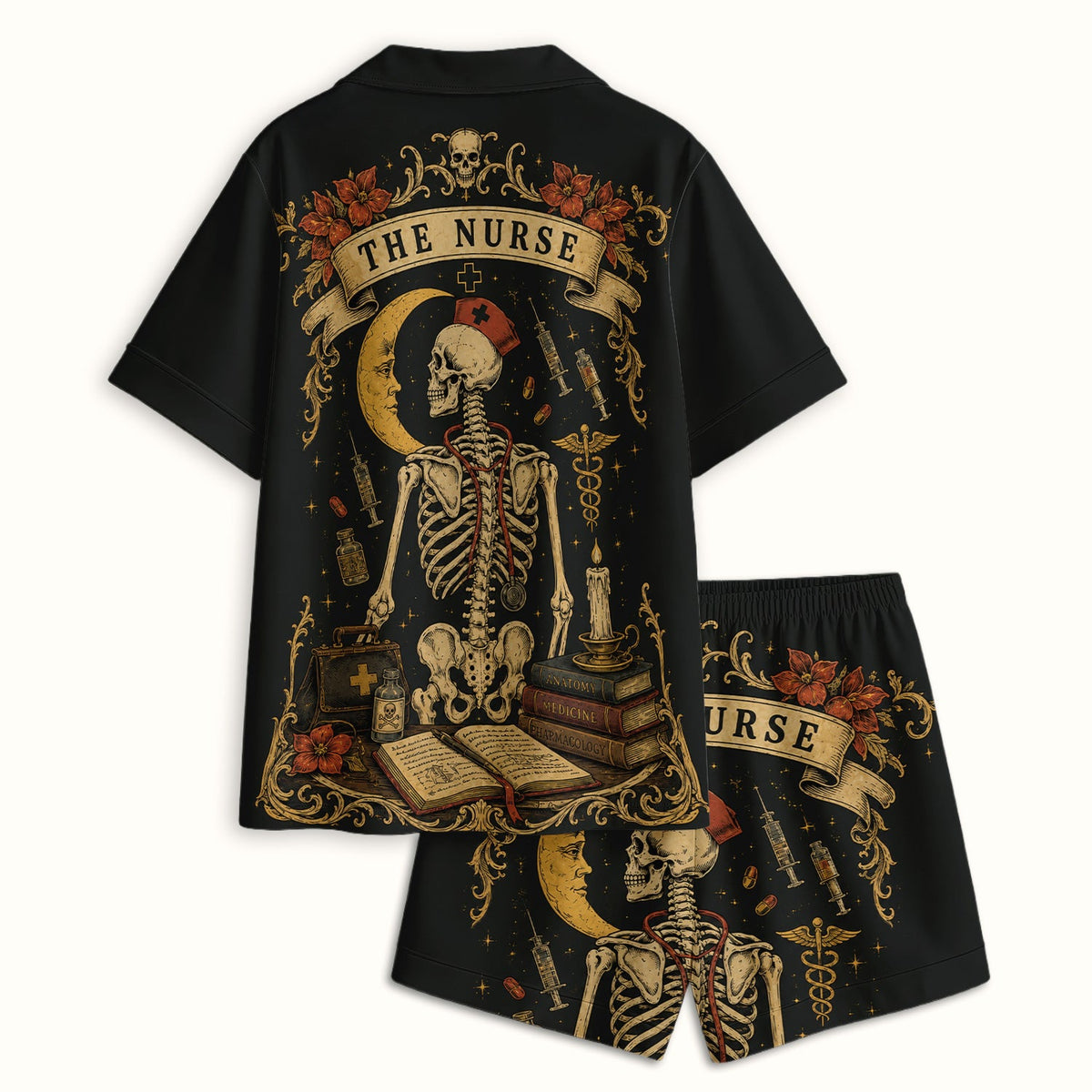 Breast Cancer Skeleton Nurse Pajama Set