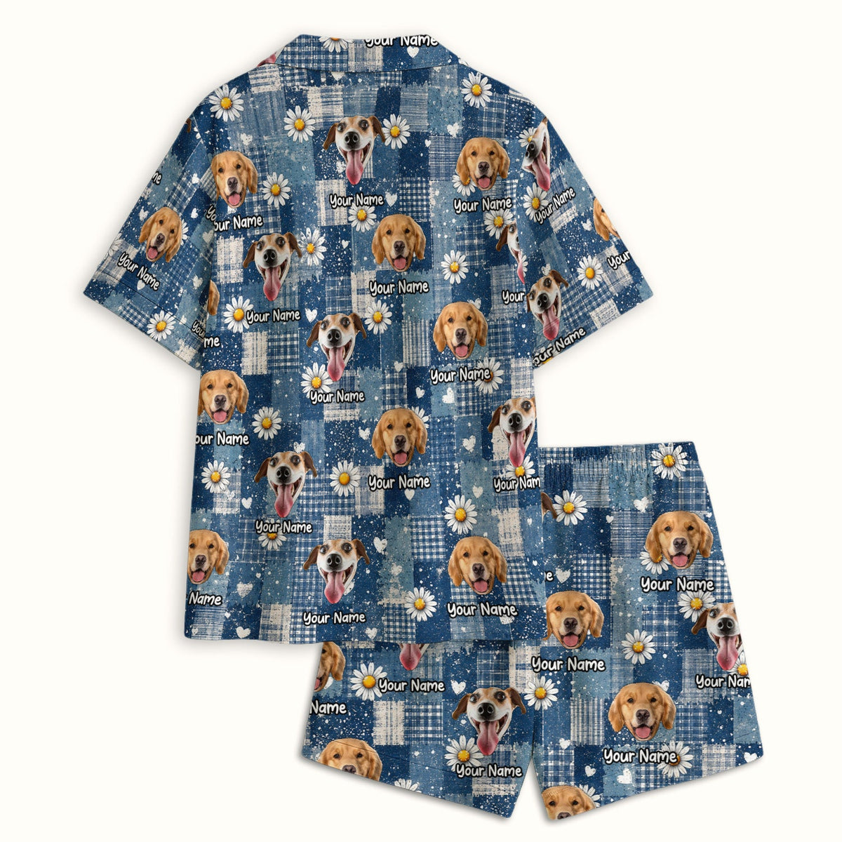 Personalized Dog Photo Patchwork Daisy Pajama Set