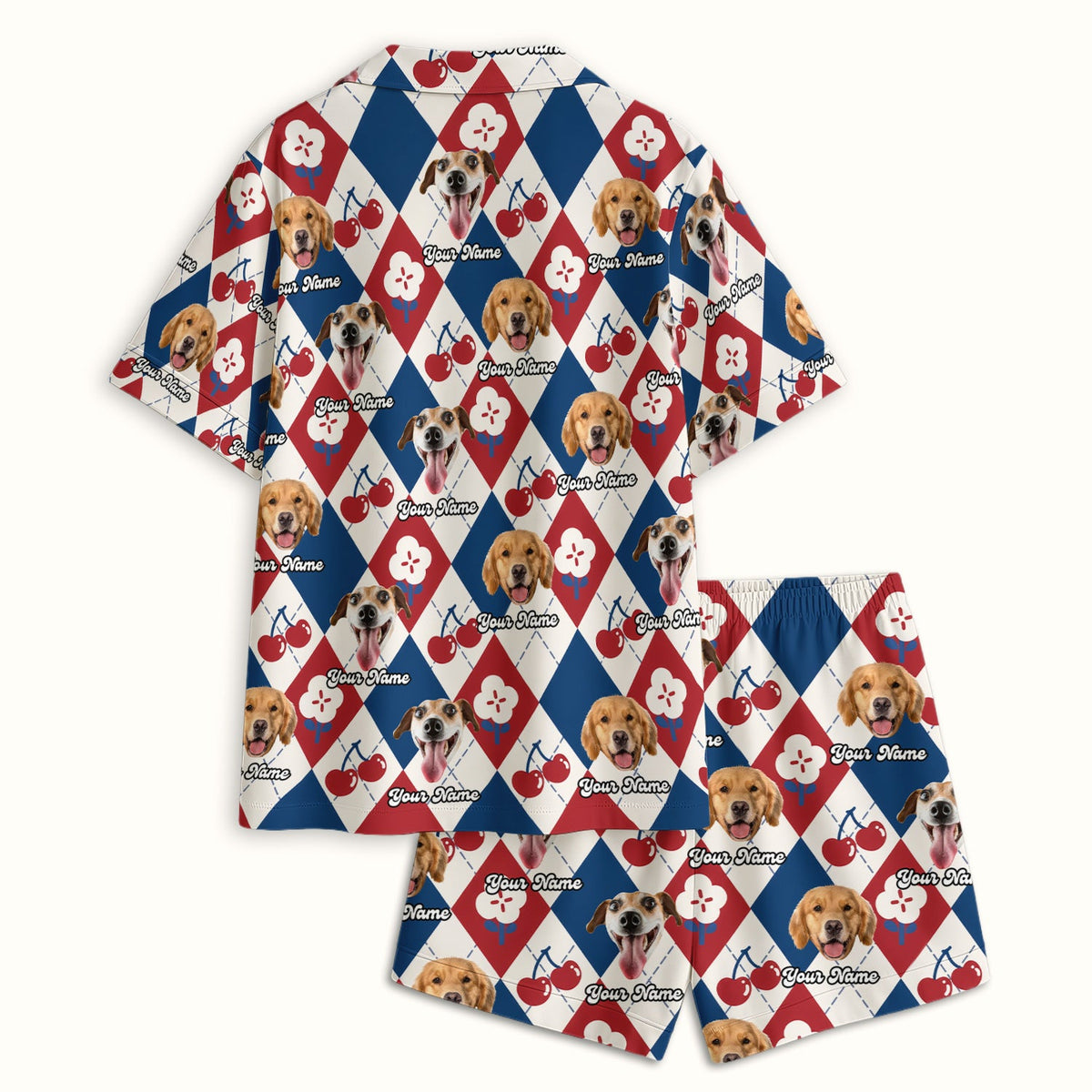 Dog Face Cherry Argyle Pajama Set