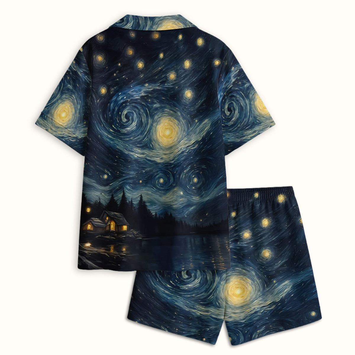 Cat Starry Night Sky Nurse Pajama Set