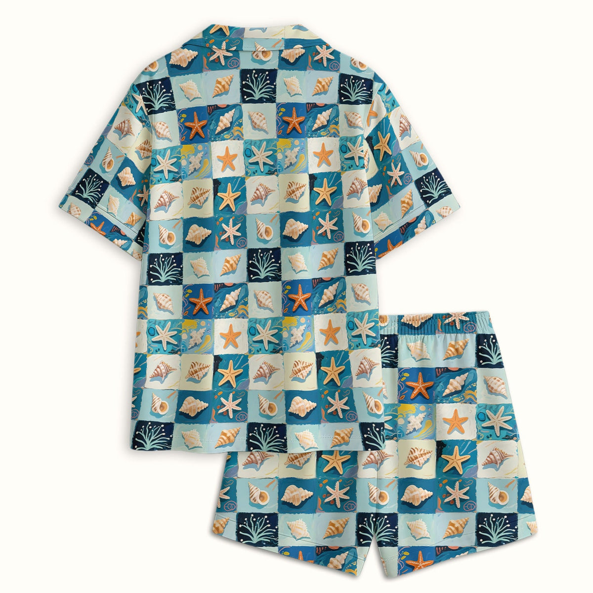 Seashell Starfish Ocean Tile Nurse Pajama Set