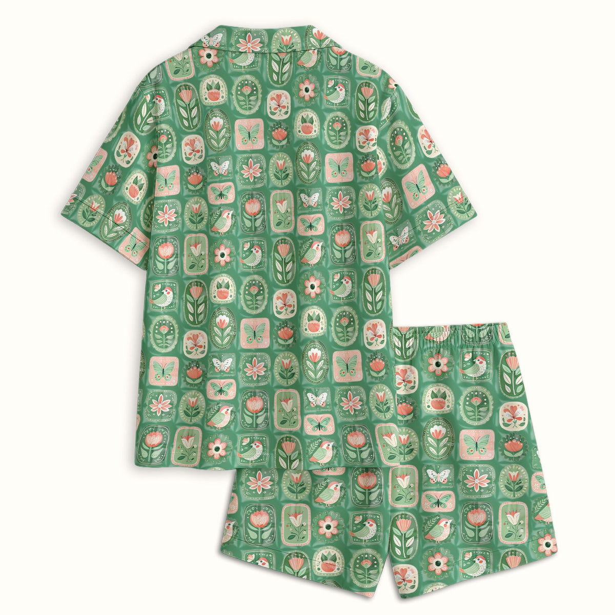 Folk Art Floral Bird Butterfly Garden Pajama Set