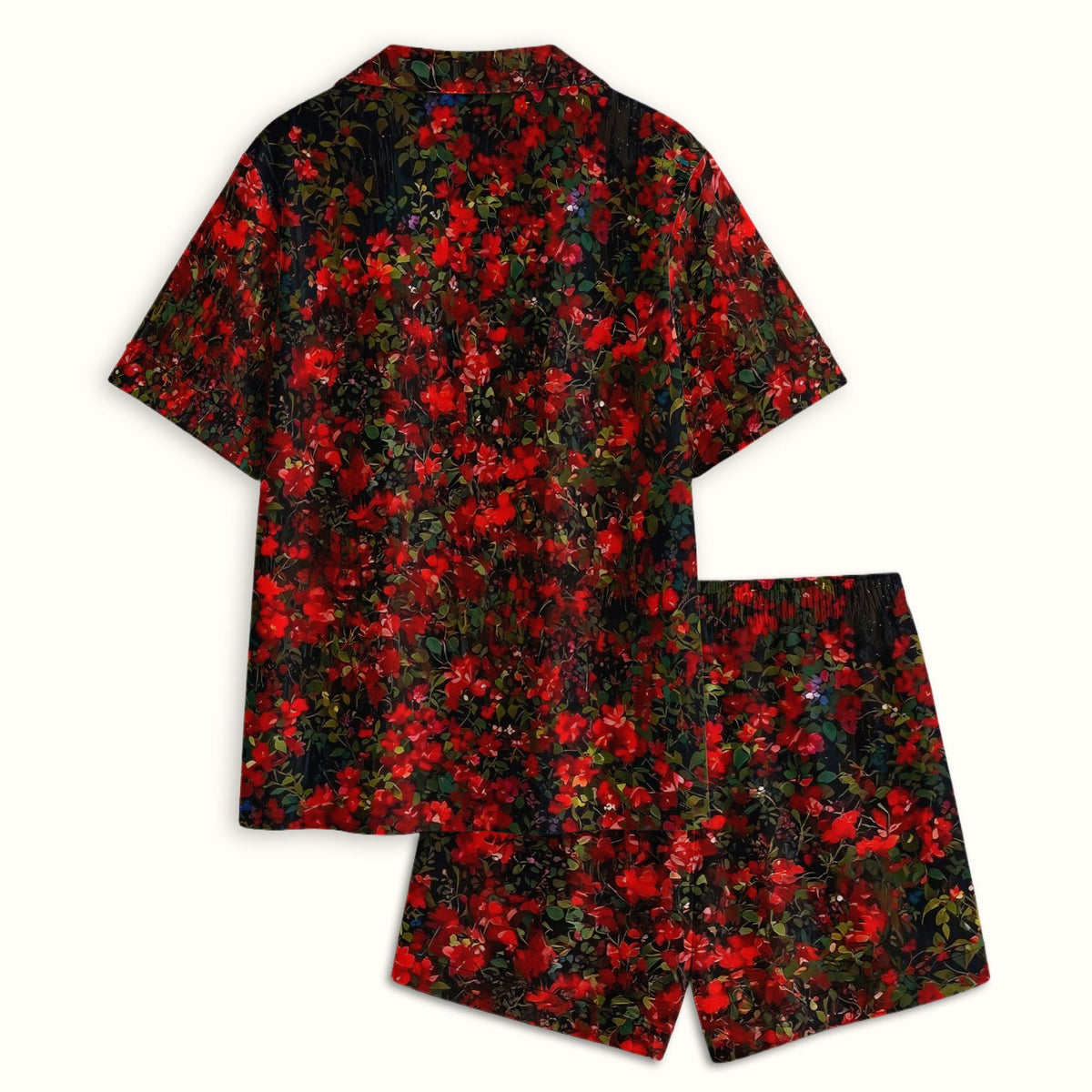 Black Cat By Red Floral Window Pajama Set