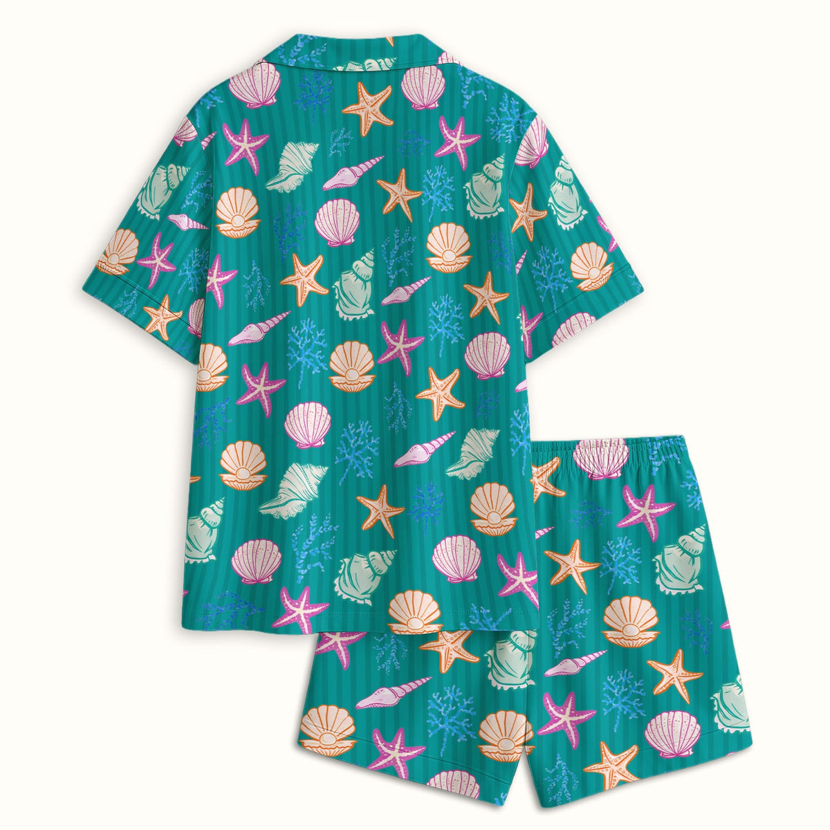 Colorful Seashell Starfish Ocean Stripe Pajama Set