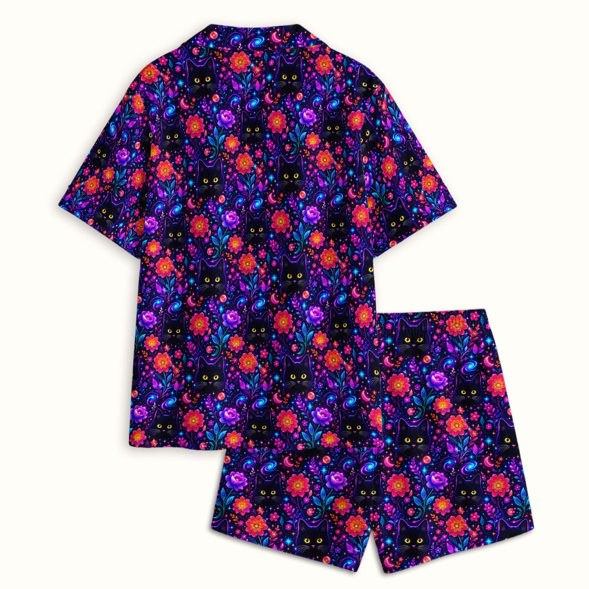Galaxy Black Cat Floral Pajama Set