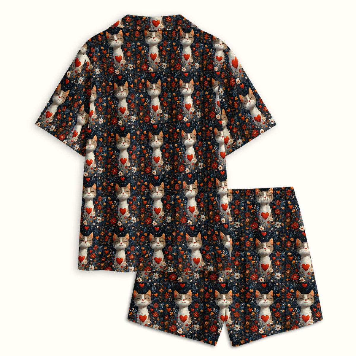 Cat Heart Floral Garden Nurse Pajama Set
