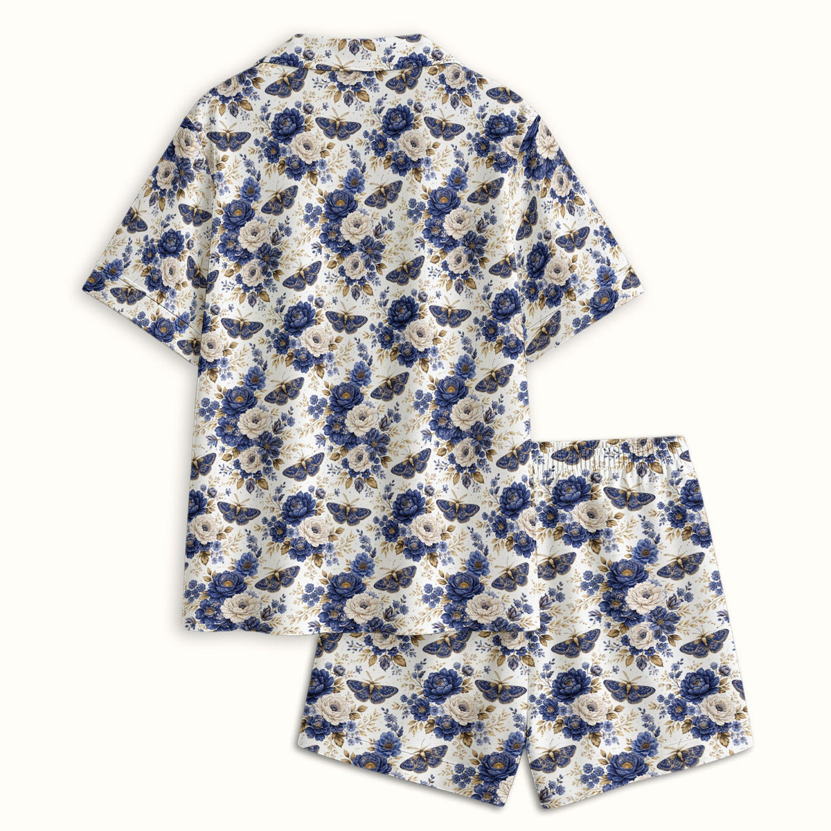 Cute Blue Floral Moth Pajama Set