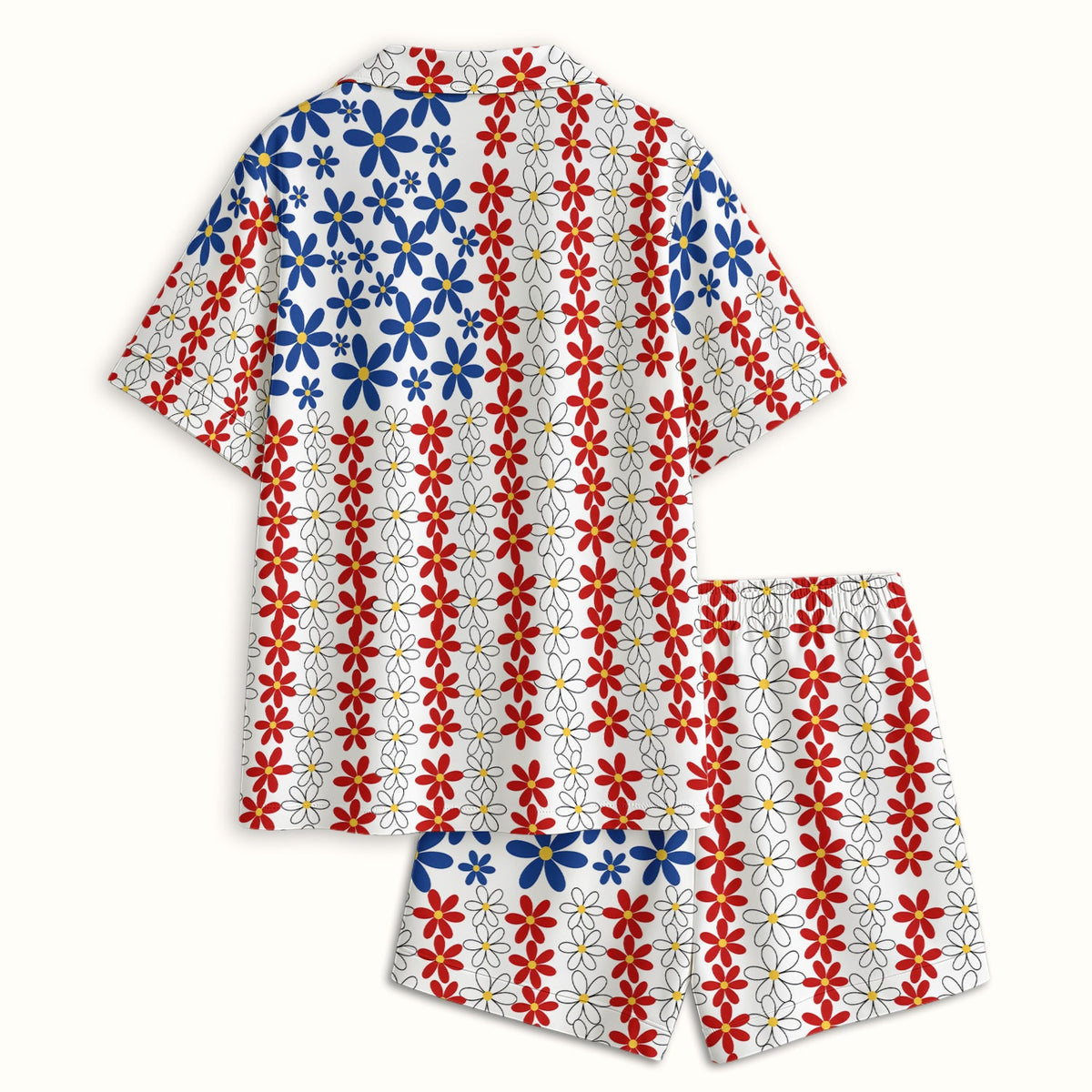 Retro Red Blue Daisy Pajama Set