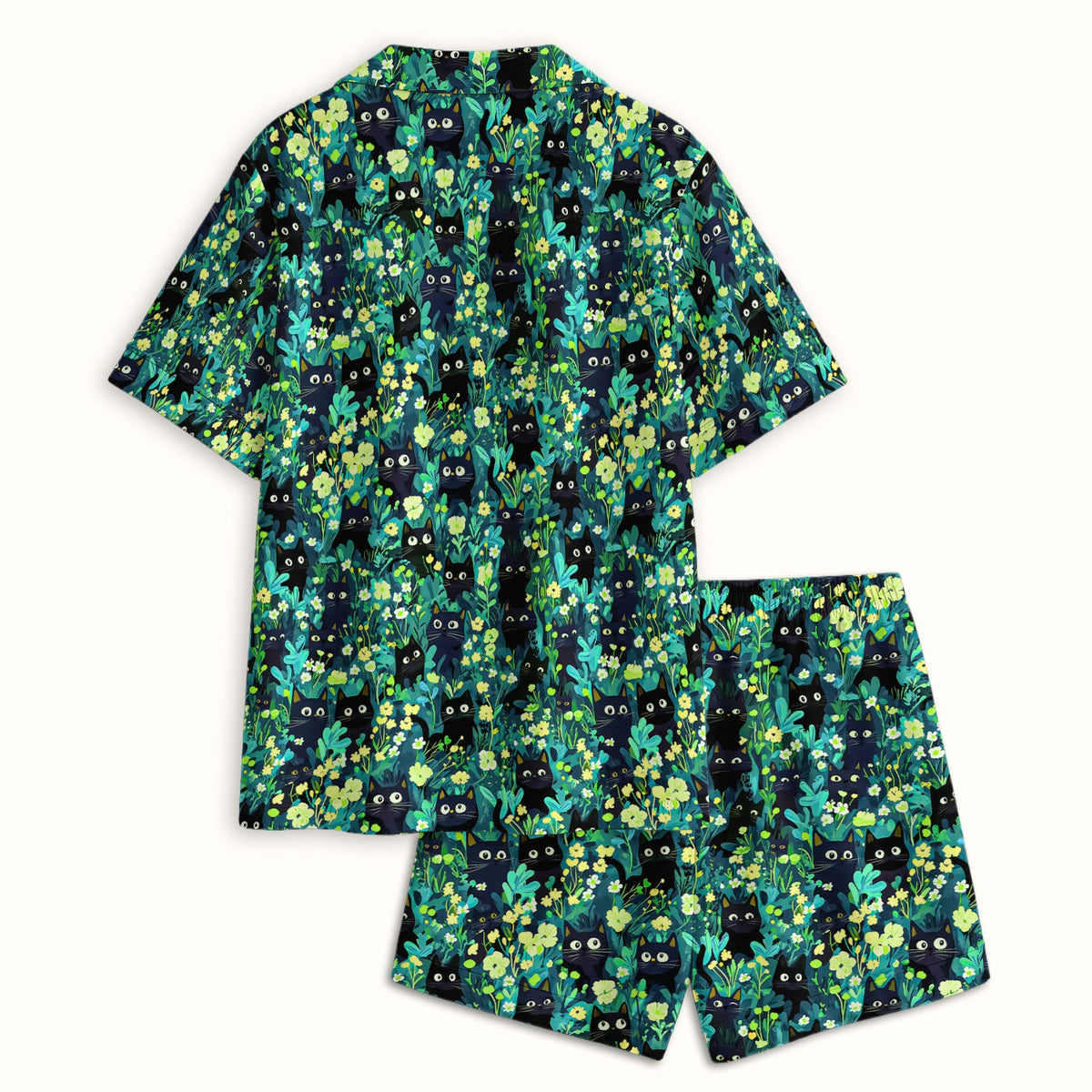 Black Cat Floral Pajama Set