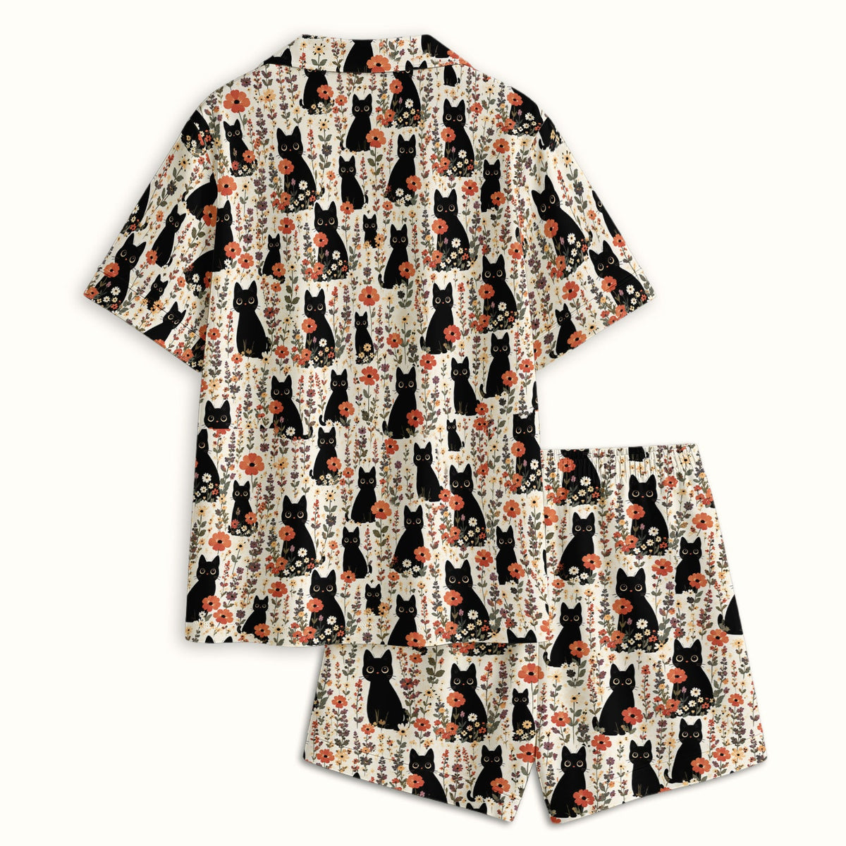 Cute Black Cat Wildflower Pajama Set