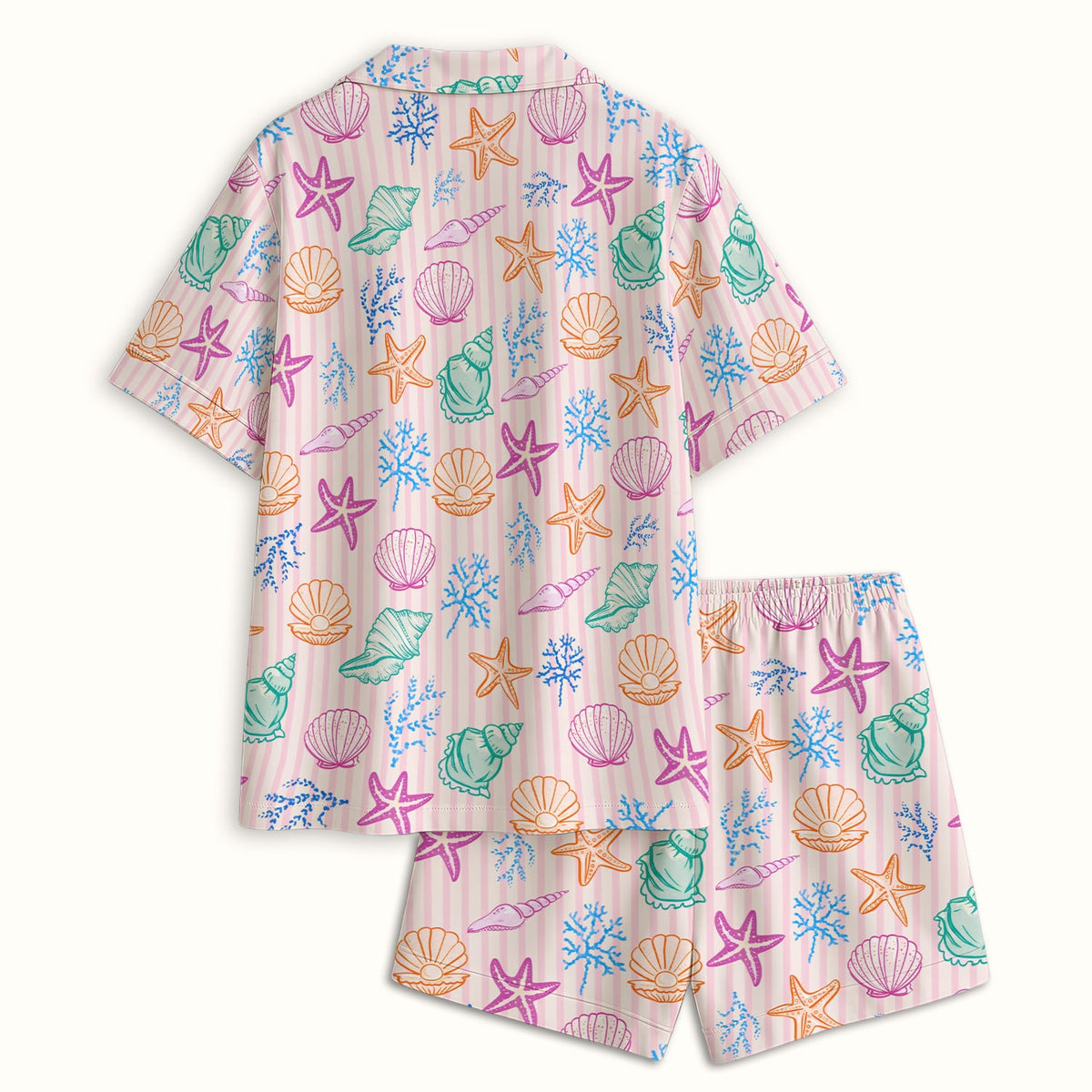 Colorful Seashell Starfish Ocean Stripe Pajama Set