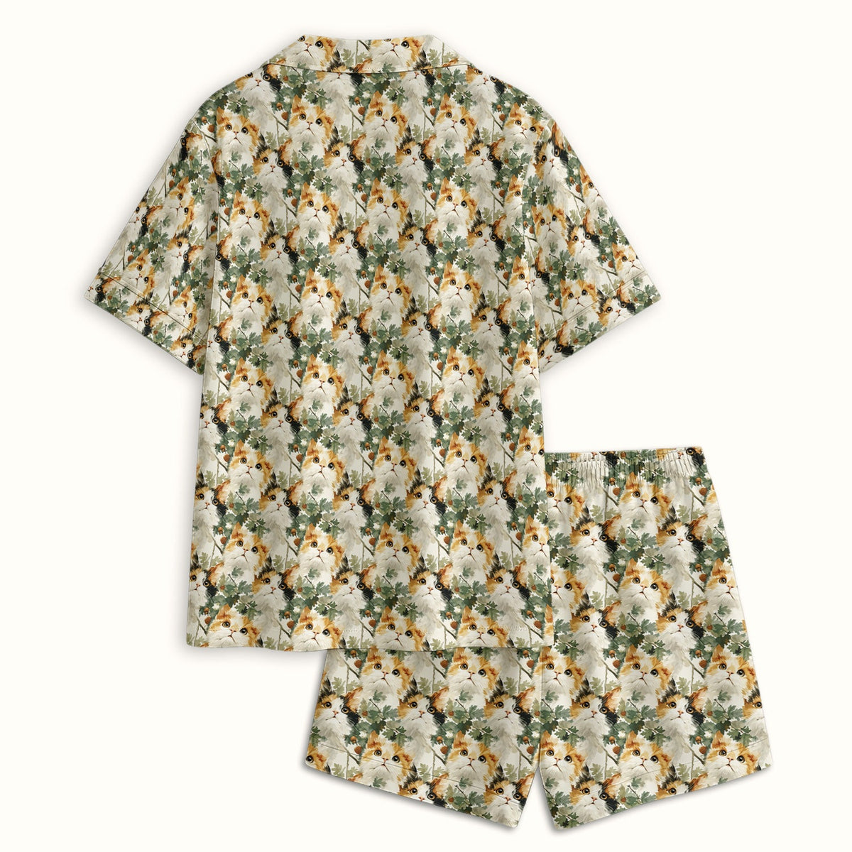 Fluffy Calico Cat Oak Leaves Pajama Set