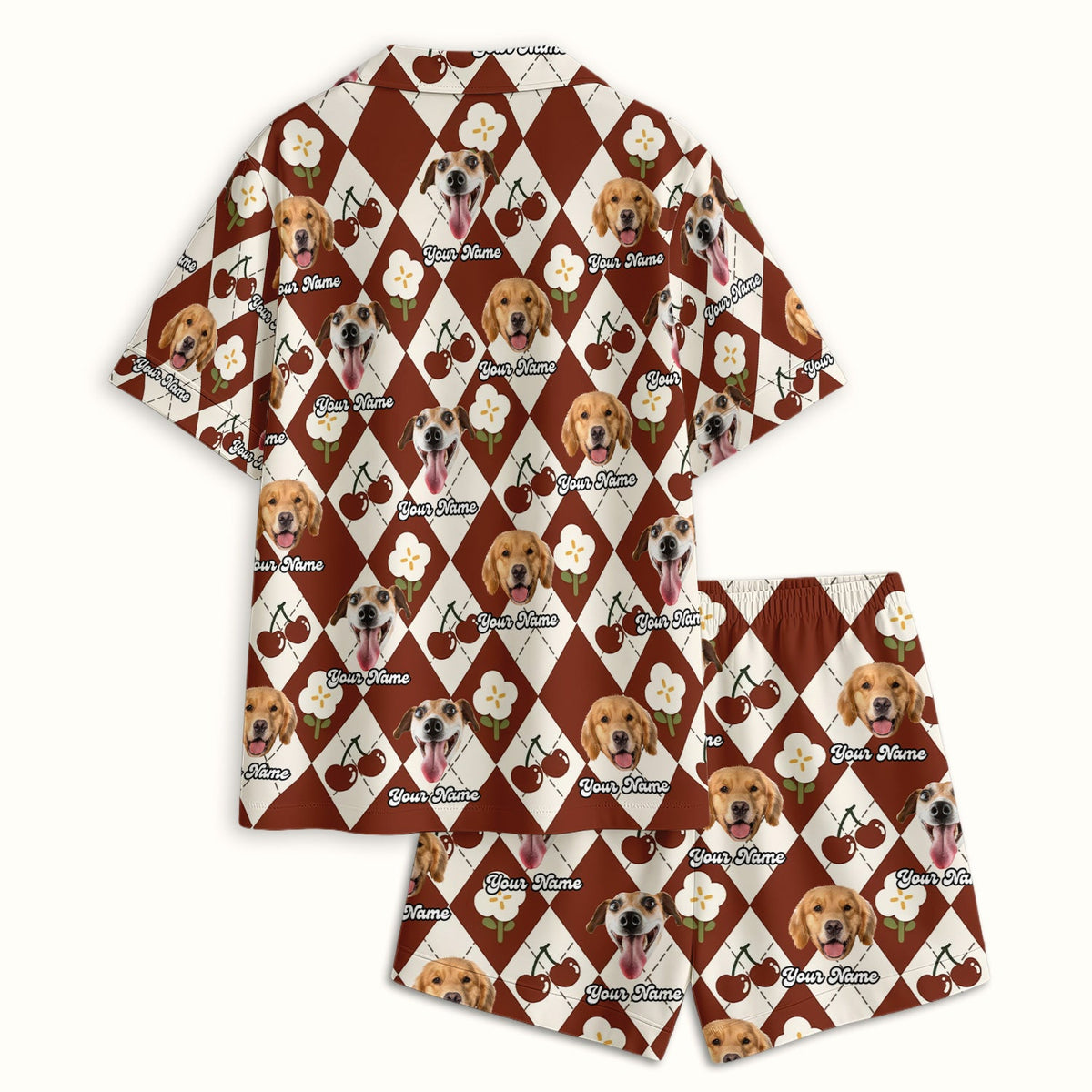 Dog Face Cherry Argyle Pajama Set
