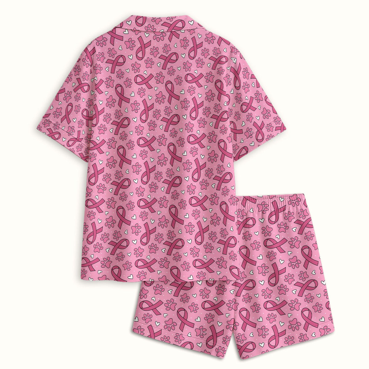 Pink Ribbon Paw Print Pajama Set