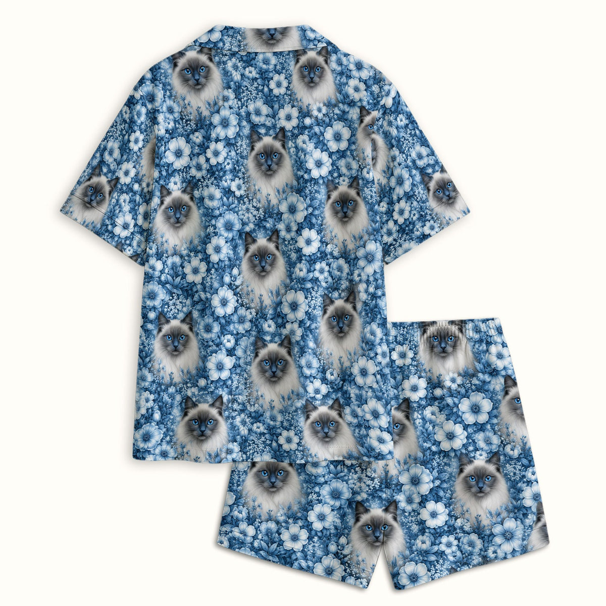 Blue Floral Ragdoll Cat Nurse Pajama Set