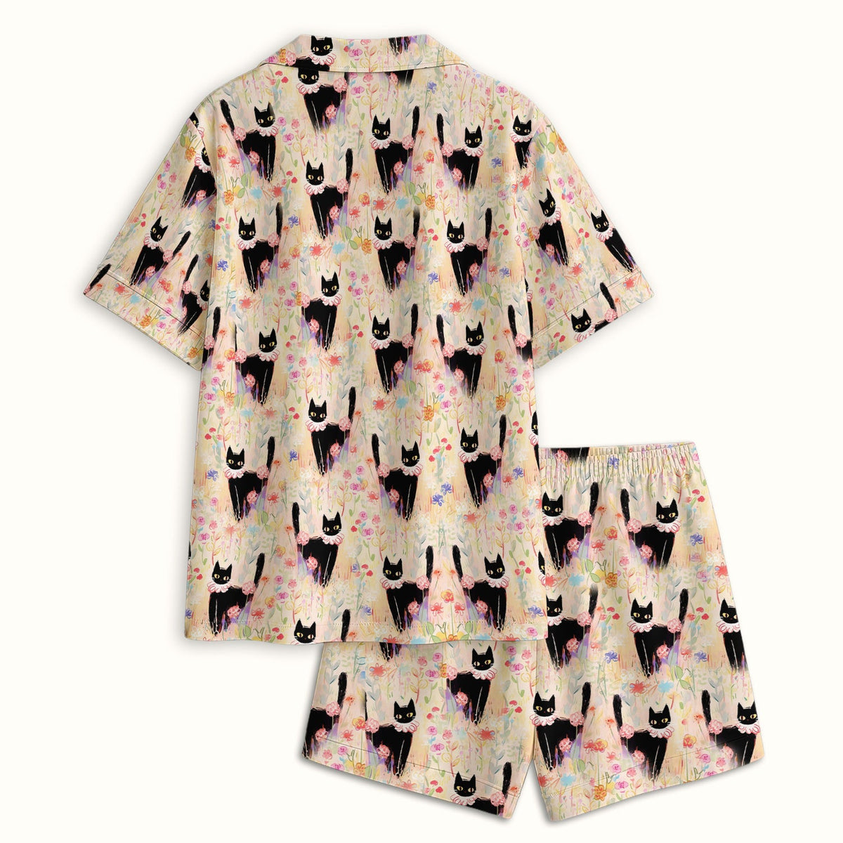 Black Cat Floral Garden Pajama Set