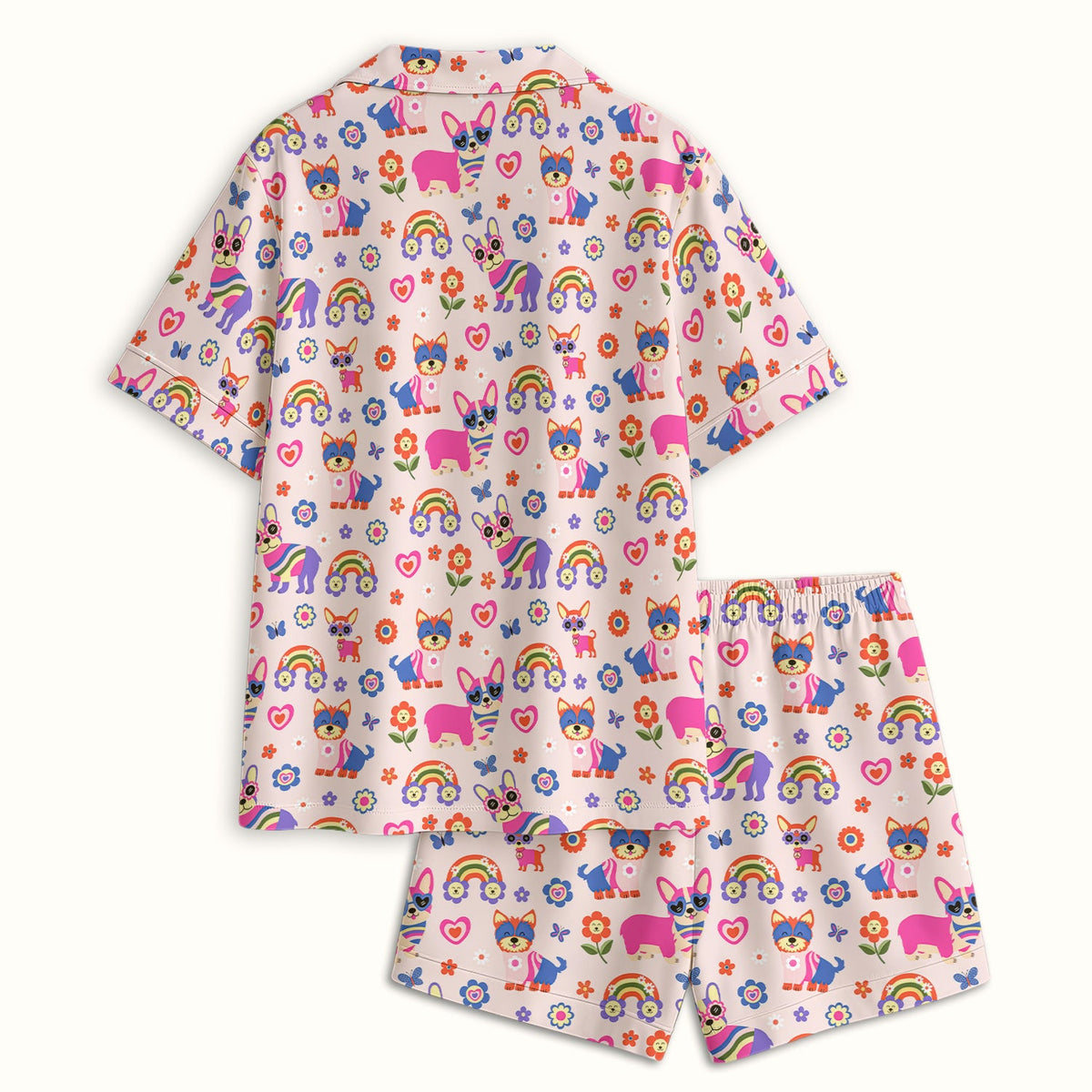 Colorful Cartoon Dogs Rainbow Flowers Pajama Set