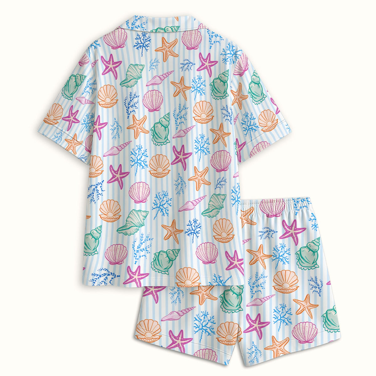 Colorful Seashell Starfish Ocean Stripe Pajama Set