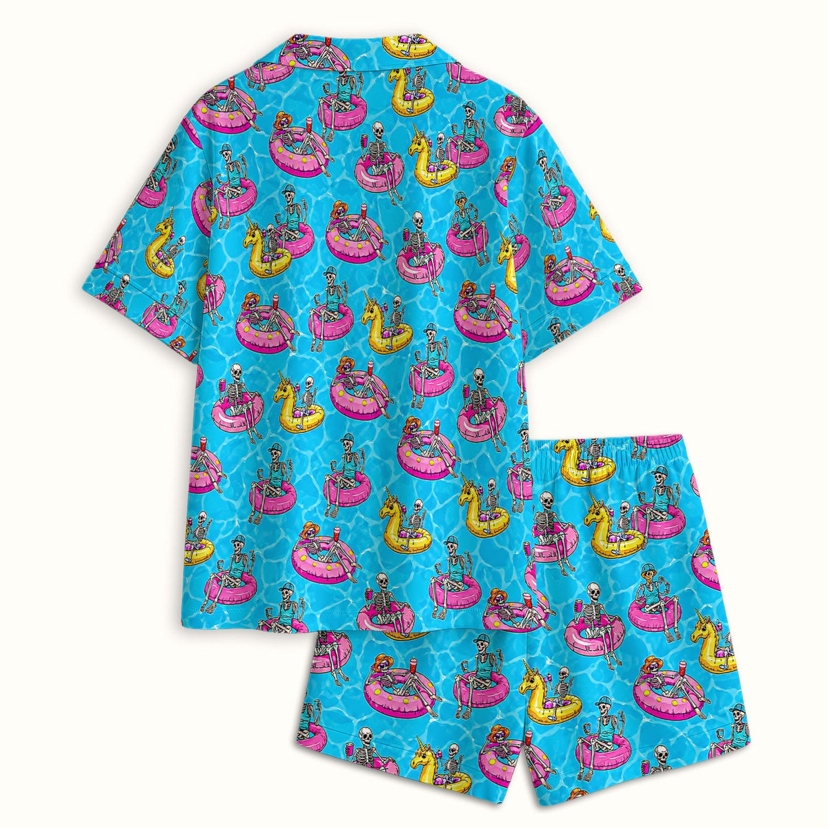 Summerween Skeleton Pool Float Pajama Set