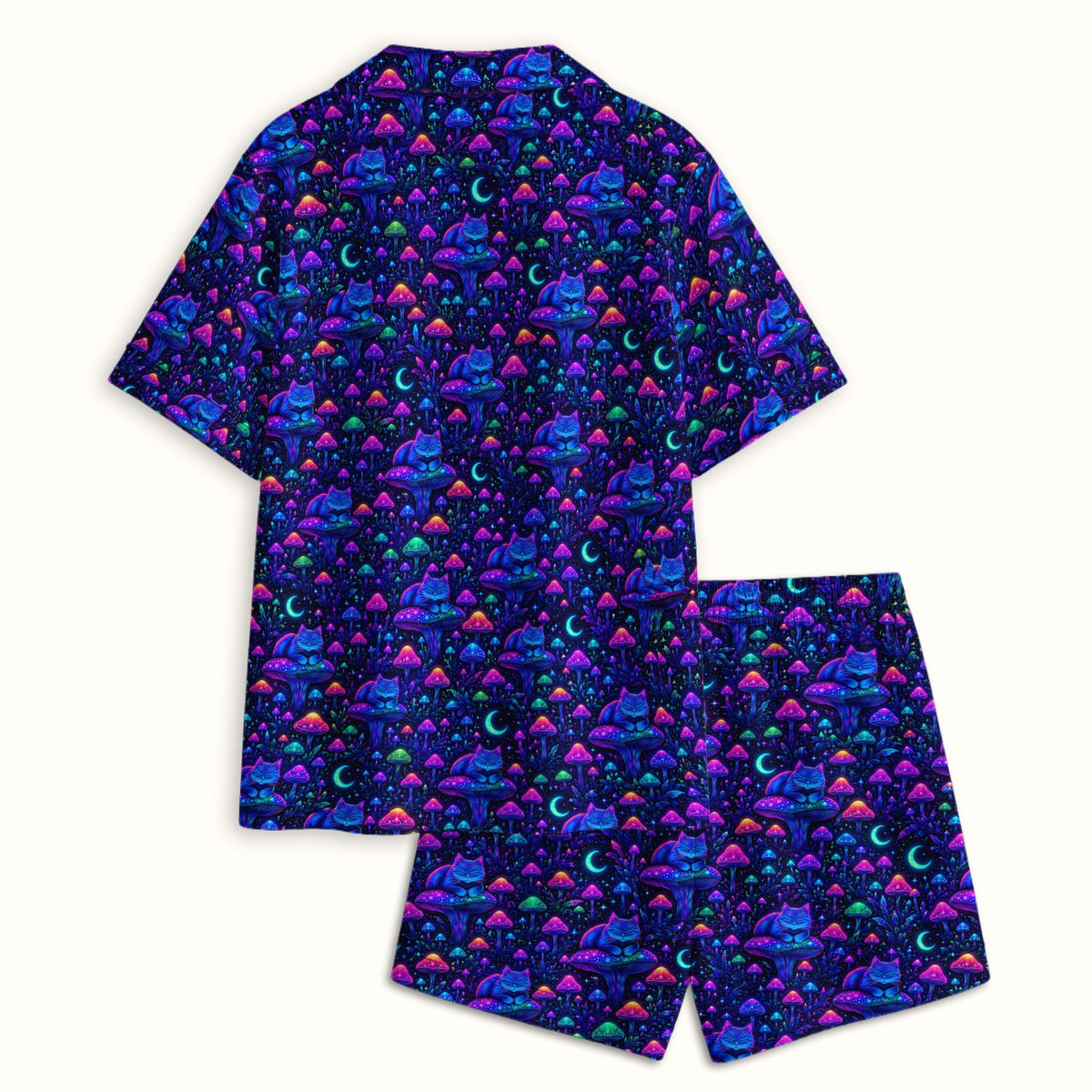 Neon Mushroom Cat Galaxy Pajama Set